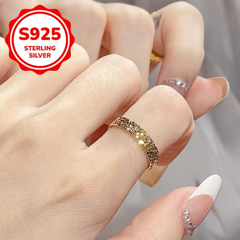 S925 Sterling Silver Open Ring Sparkling Low Sensitivity Adjustable Band
